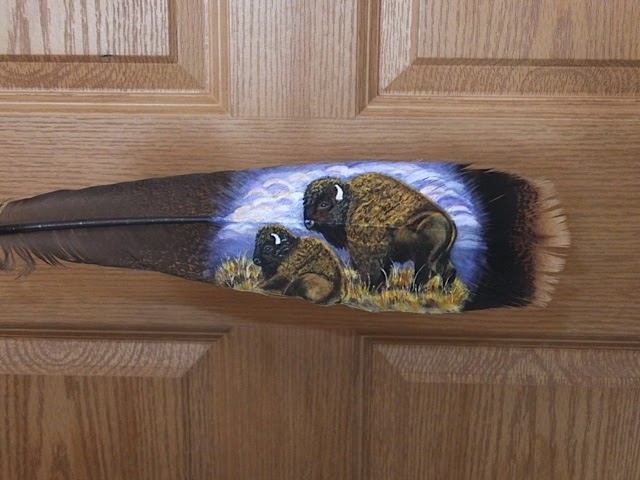 Bison painted on feather