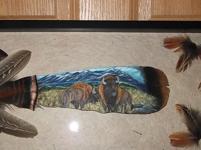 bison painted on feather